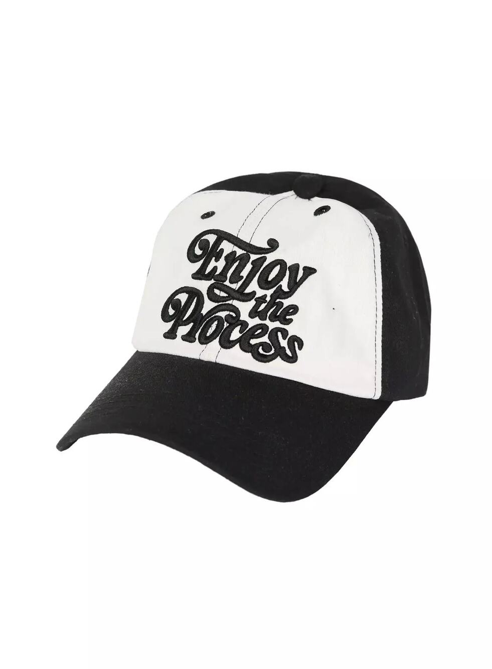 Two Tone Cream Black Enjoy the Process Embroidered Baseball Cap